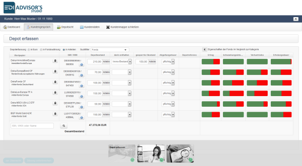 Im Rahmen des Depotchecks erfasst bzw. lädt der Berater das Depot des Interessenten